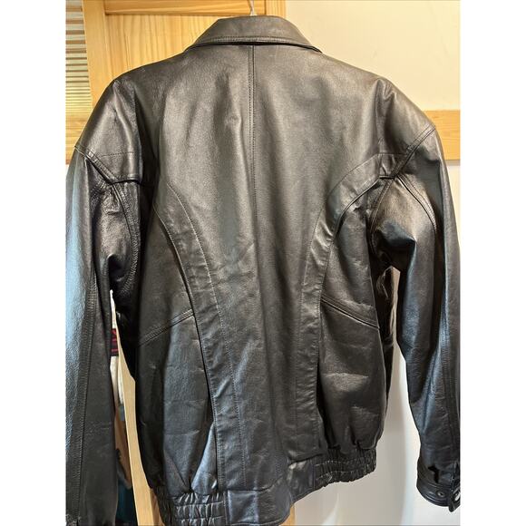 Intro Men’s Bomber Leather Jacket Size XL Y2K Vintage Black Long Sleeve Full Zip - Picture 6 of 10